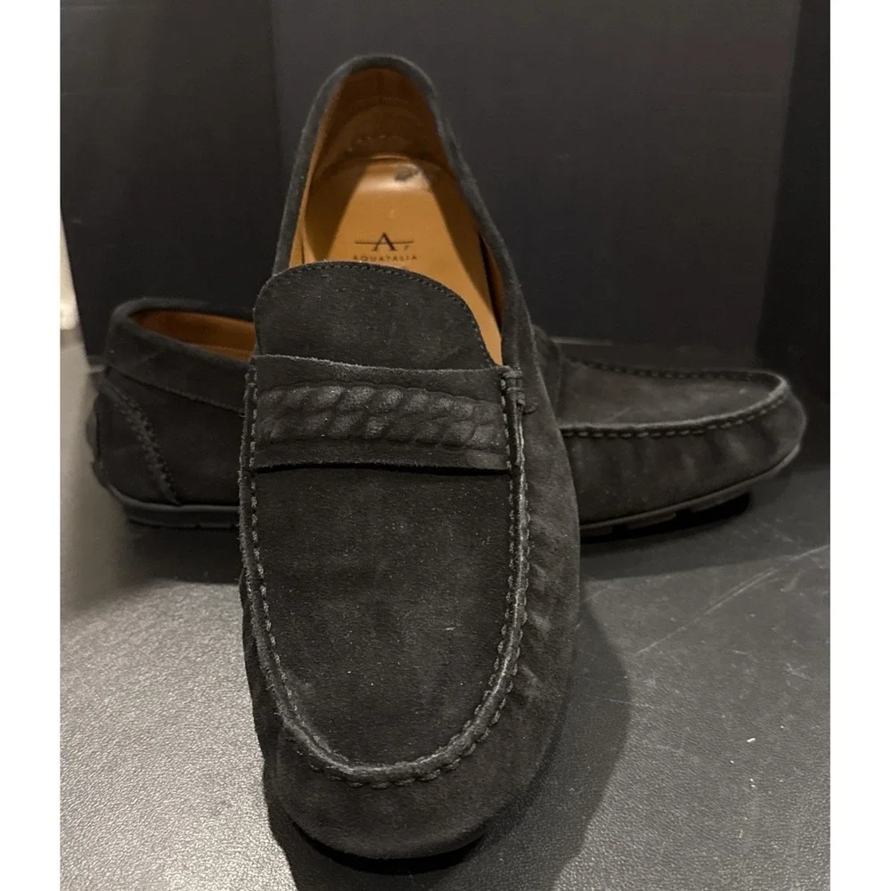 Aquatalia Mens Black Suede Size 12 Driving Loafers Moccasin‎ Italy